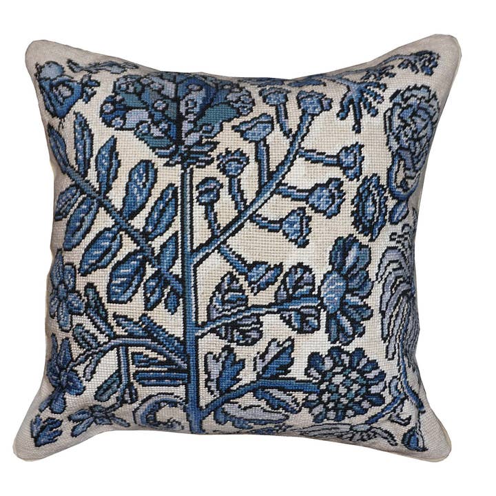 Bloomer Morning Needlepoint Pillow 18" X 18" for wholesale by Michaelian Home/India Overseas Traders, Inc.