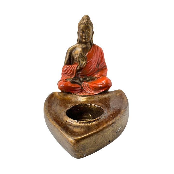 VIE - Wholesale Candle Holder - Orange-Robed Buddha with Tea Light Holder, 12x9x15cm2