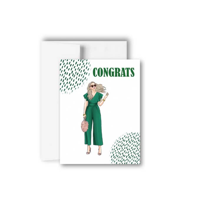 Congrats Greeting Card- Woman Illustration for wholesale by Brandi Creations Design Studio