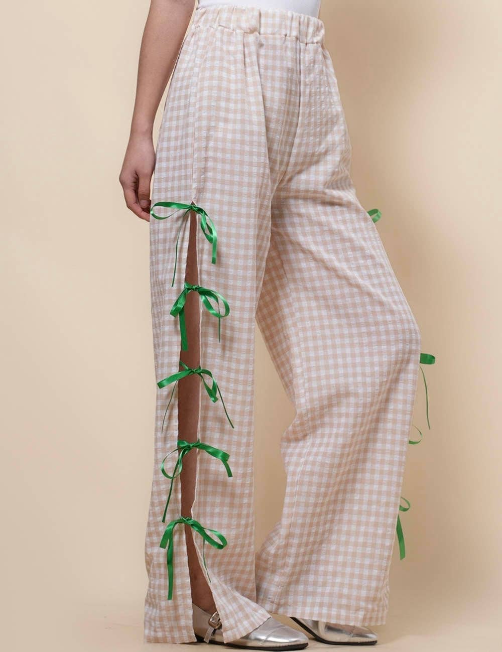 Sweetkama – Großhandel Hose – Damen – Damen Karierte Hose mit Seitenschlitz und Schleife SKP410941