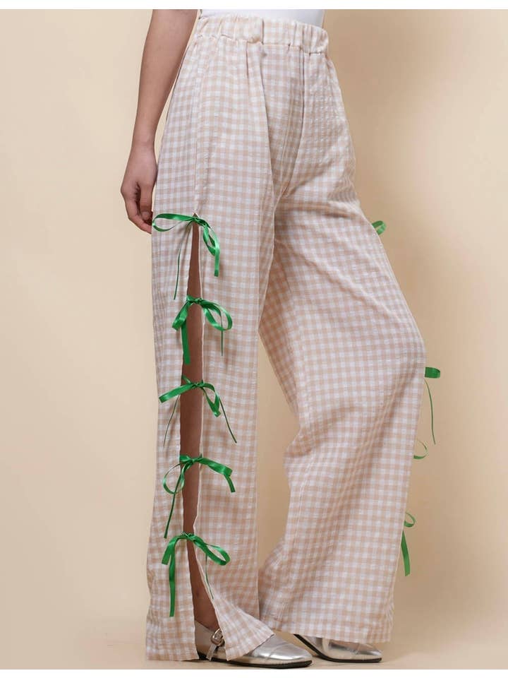 Sweetkama – Großhandel Hose – Damen – Damen Karierte Hose mit Seitenschlitz und Schleife SKP410941