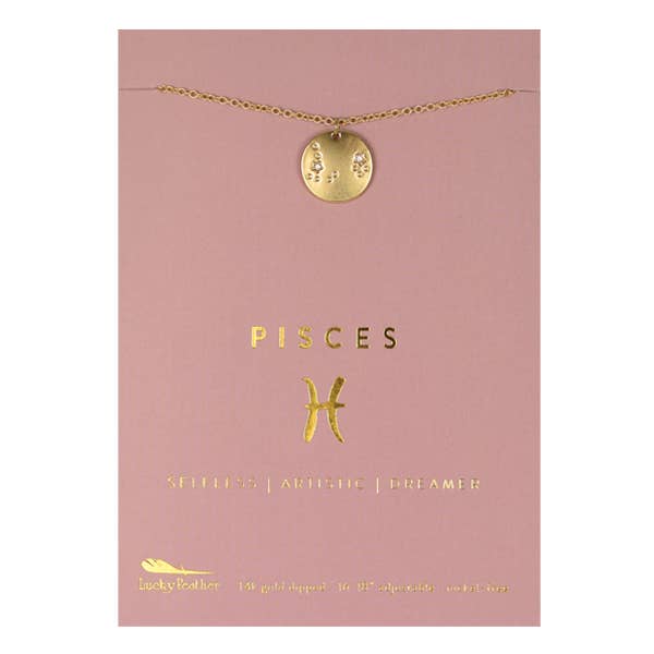 Lucky Feather - Wholesale Pendant/Charm Necklace - Zodiac Necklace - Gold - PISCES (Feb 19-Mar 20)