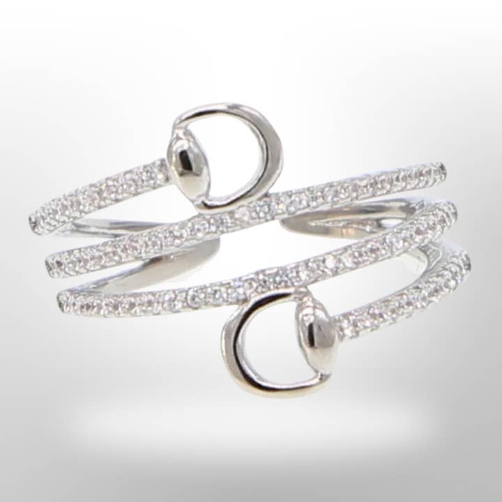 Westrian International - Wholesale Multi-Stone Ring - Sterling Silver Equestrian Snaffle Horse Bit Ring with CZ