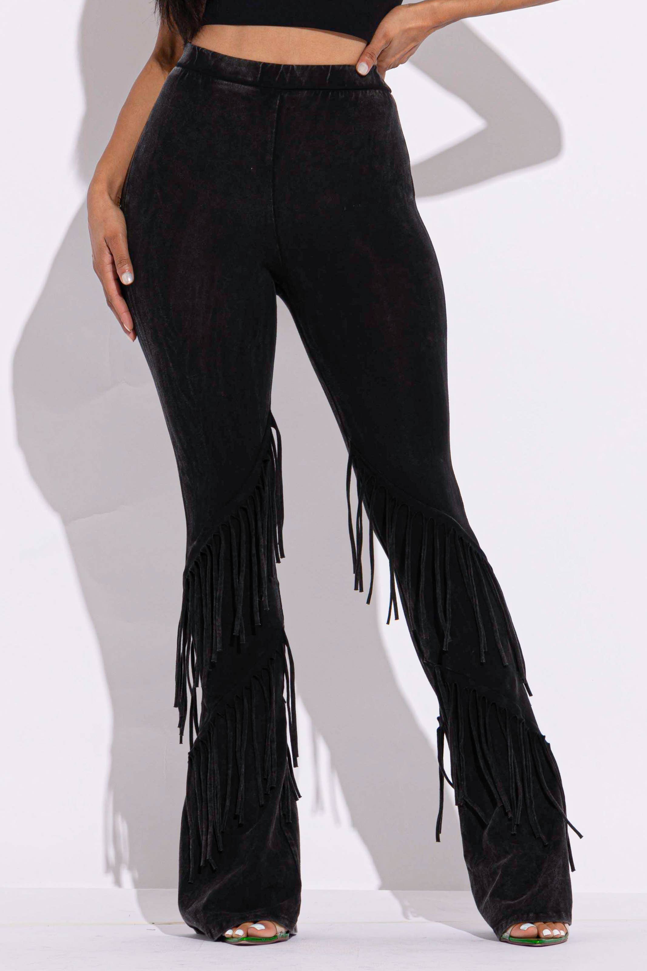 K Too - Wholesale Pants - Women's - Mineral washed fringe flare pants2