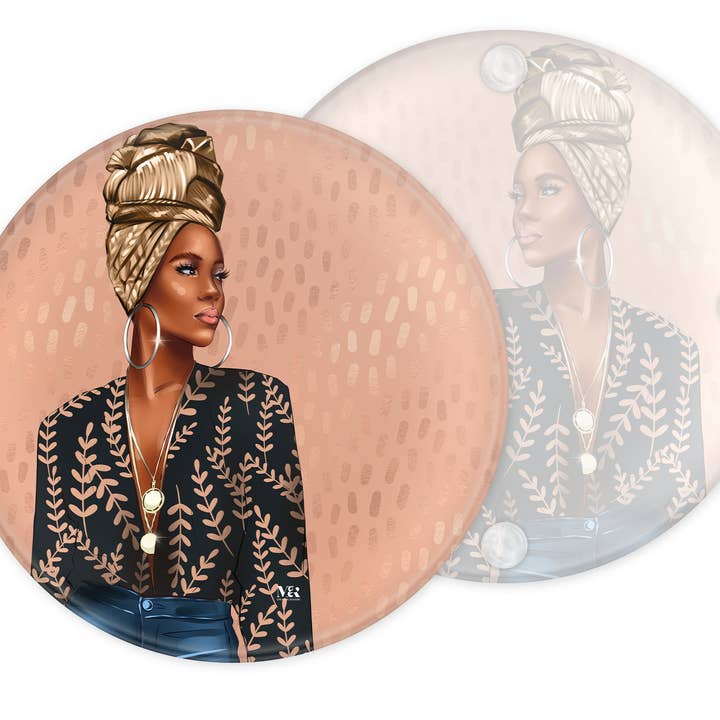 Afrocentric Girl Boss Glass Coasters, Set of 4 for wholesale by M&K Creative Designs
