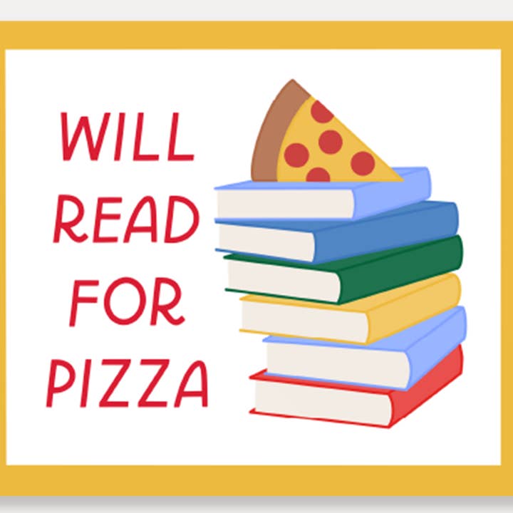 Will Read For Pizza Vinyl Sticker | Funny Book Stickers for wholesale by Just Follow Your Art