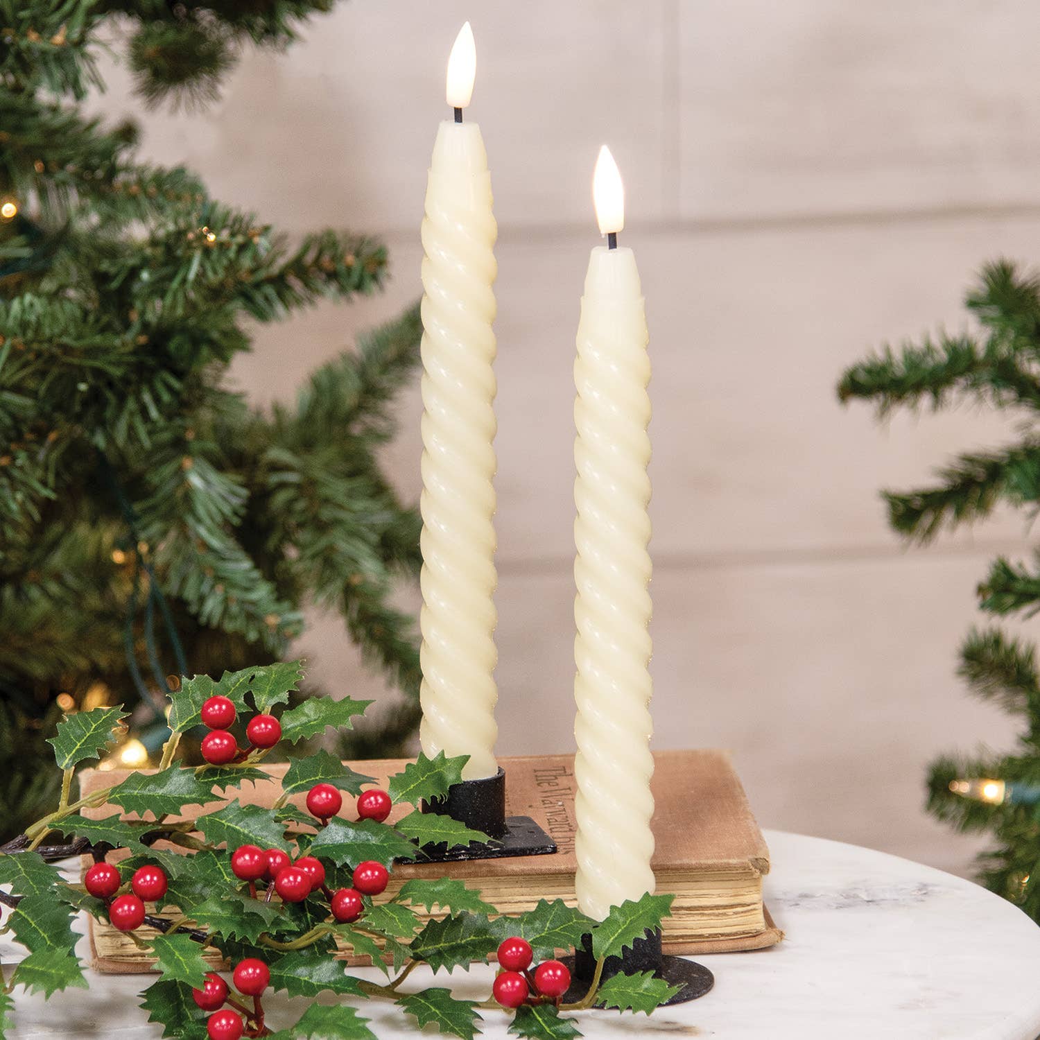 Col House Designs - Wholesale Tapered Candle/Candlestick - 2/Set - Ivory Twisty Timer Tapers - 10"H1