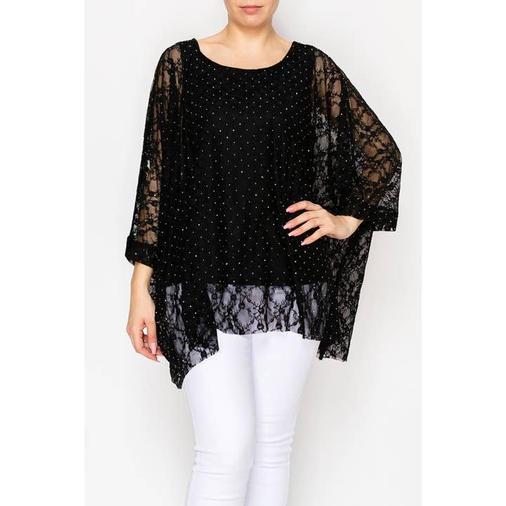 Diskret Glam Spetstopp med Foder & Glitter - 4853BK för wholesale av Origami Apparel ~ Lace and Crochet inspired