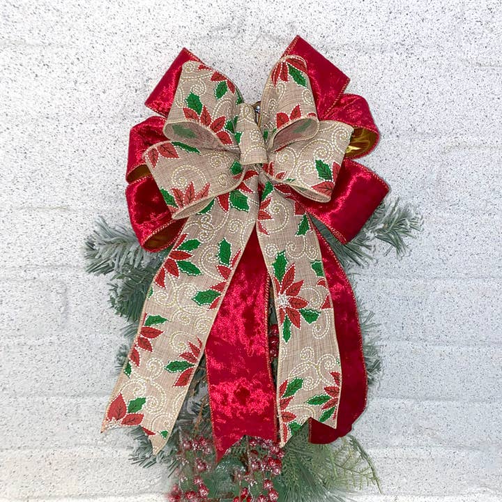 Morex Ribbon - Wholesale Ribbon - Gift Wrapping - #7824 Poinsettia Linen (wired) Ribbon