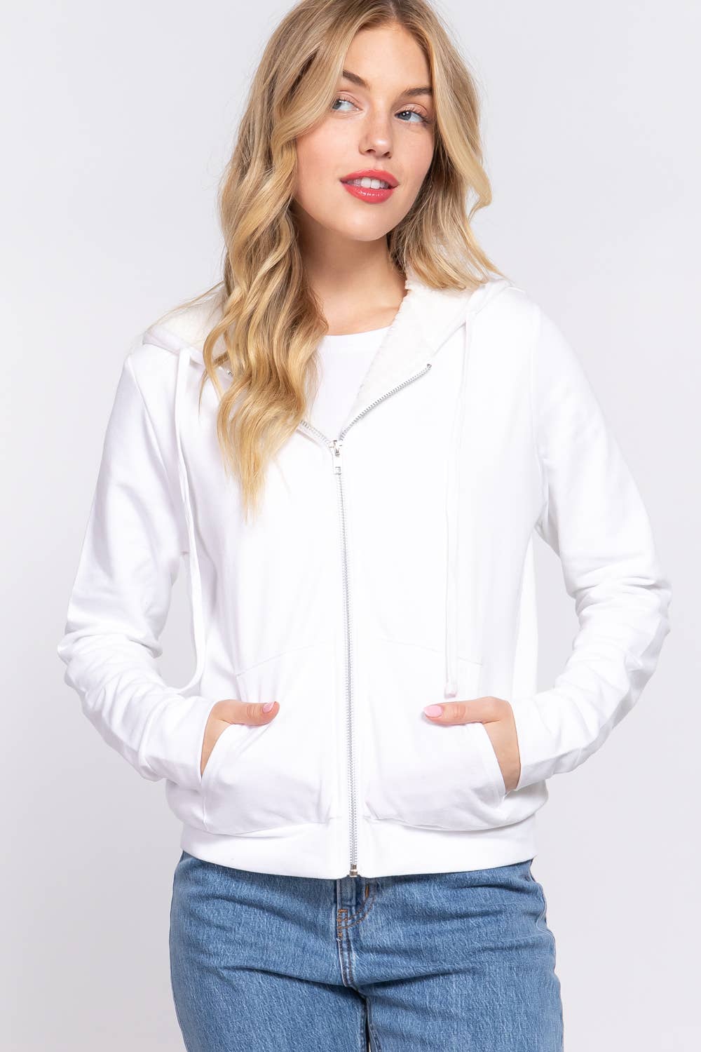Active Basic | Active USA - Venta al por mayor Sudadera con capucha - Mujer - Chaqueta interior de felpa francesa con capucha y cremallera de piel sintética27
