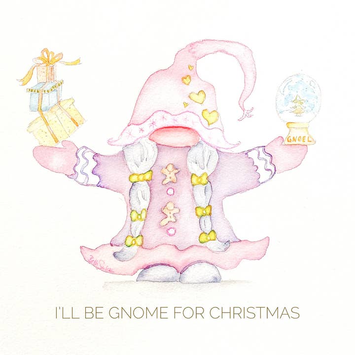"I'll Be Gnome For Christmas" (girl) Seasonal Print for wholesale by Beth Suter Art
