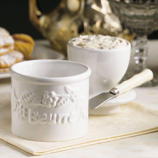 The Original Butter Bell® Crock - Wholesale Butter Dish - The Original Butter Bell® Crock - White Raised Floral2