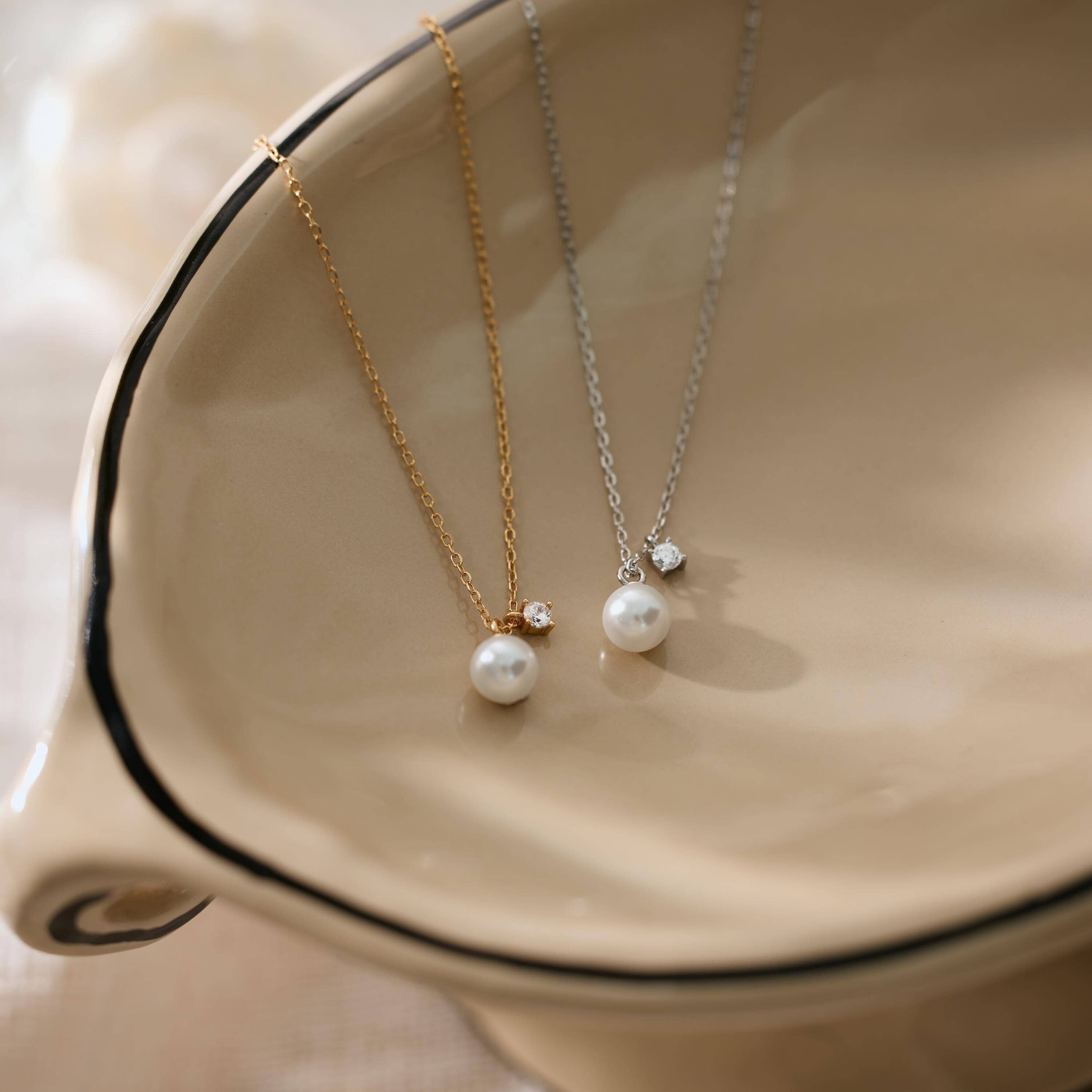 paperln - Wholesale Pendant/Charm Necklace - Sterling Silver Pearl & Zirconia Pendant Necklace8