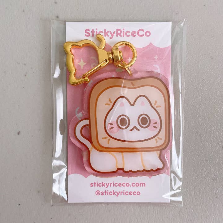 Bread Cat Glitter Keychain for wholesale by StickyRiceCo