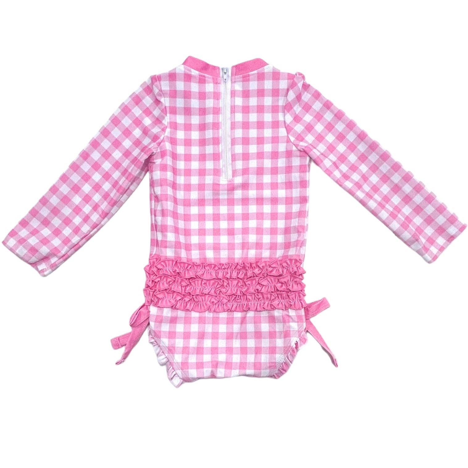 Sugar Bee Clothing - Vente Maillot de bain une pièce – enfant - Maillot de bain fille - Bas à volants - Vichy rose4