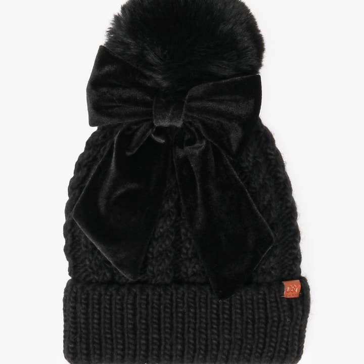 David And Young - Wholesale Beanie - Women's - 3 Ways to Wear bow with Braided Knit beanie Sherpa lining7