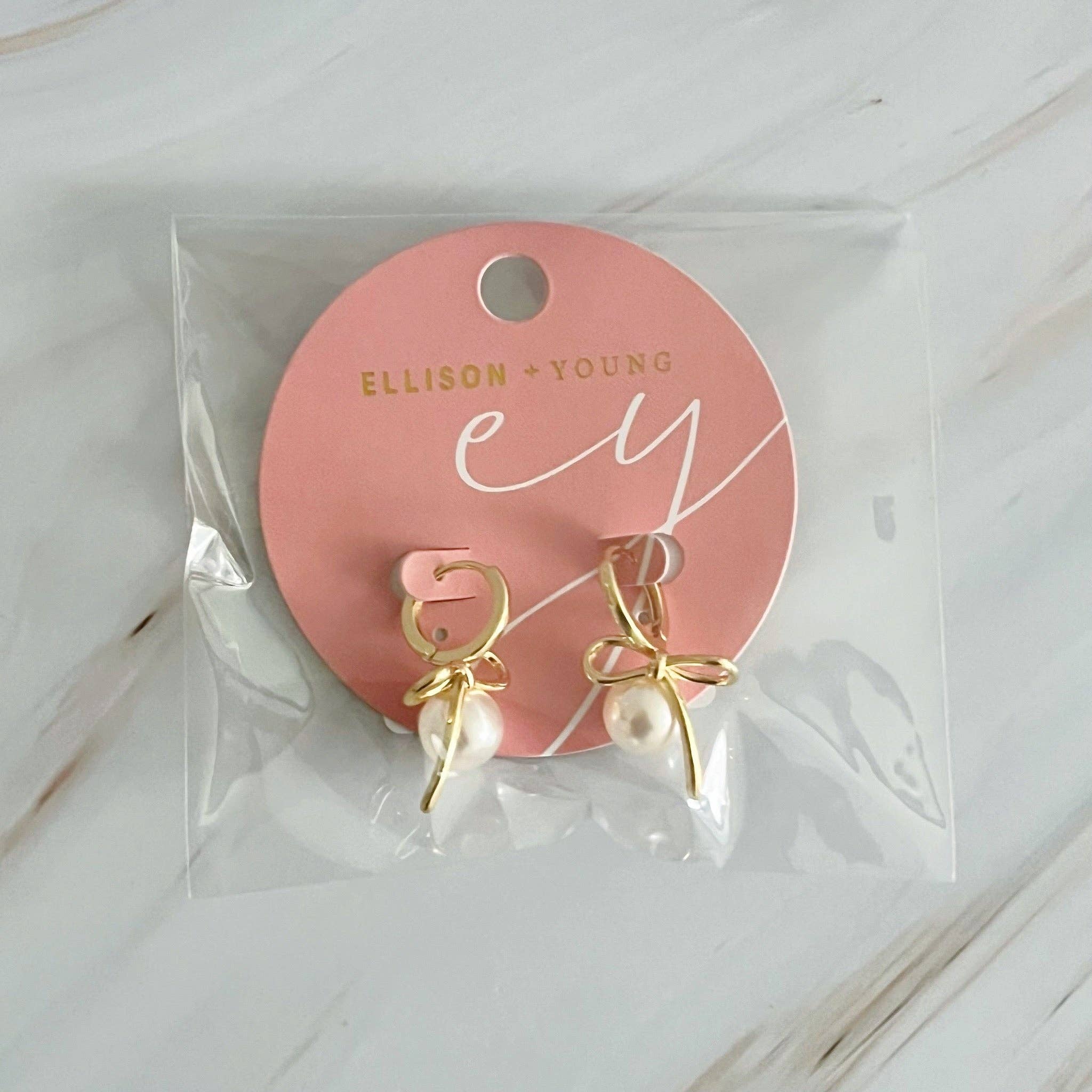 Ellison+Young - Wholesale Dangle Earrings - Bowed With Pearl Drop Earrings4