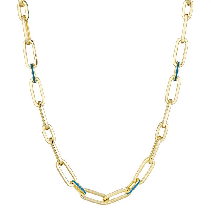 Collar de cadena de plata de ley chapado en oro con esmalte turquesa para venta al por mayor de Dlux Jewels