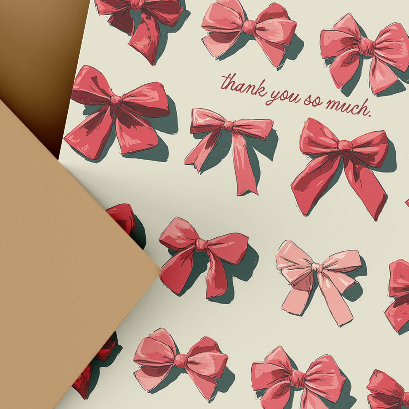 Tiramisu Paperie – postal de agradecimento por atacado – A COLEÇÃO DOLCE - Cartão de agradecimento, Laços cor-de-rosa, Rosa2