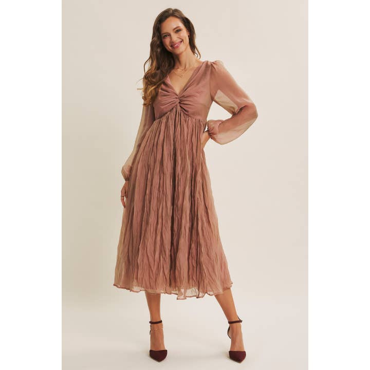 KEEP IT DREAMY IRIDESCENT MAUVE TWISTED BUST MAXI DRESS for wholesale on Faire16