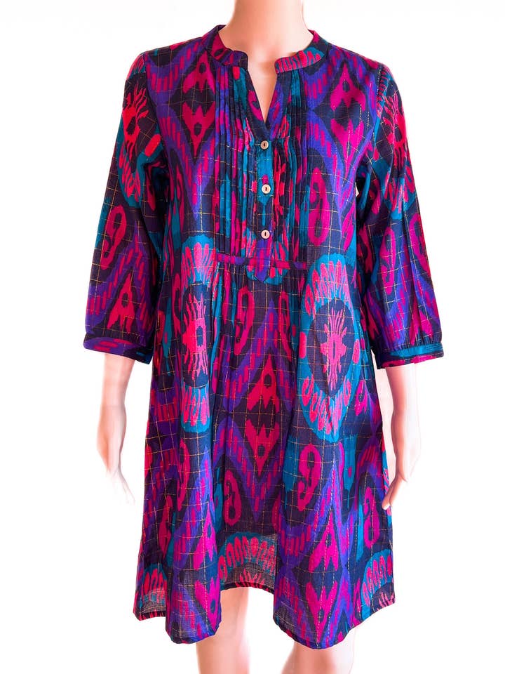 La Plage – wholesale Dress – Women's – Maye Dress - Island Ikat - Navy Multi