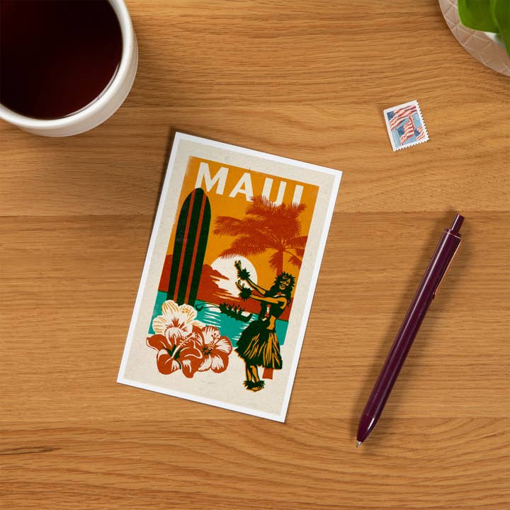 Lantern Press - Wholesale Postcard - PREMIUM POSTCARDS Maui, Hawai'i, Woodblock1