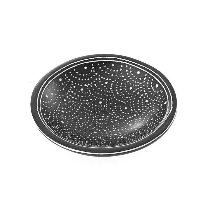 Swahili | AFRICAN MODERN - Wholesale Decorative Plate/Dish/Bowl - Black Deco Dot Soapstone Round Dish