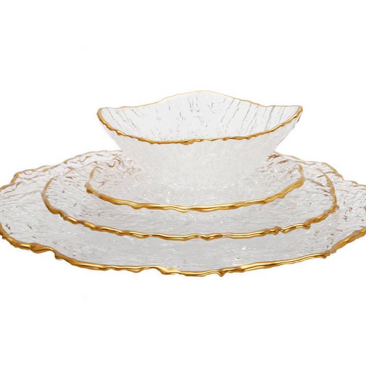 CLASSIC TOUCH DECOR INC. - Wholesale Dinner Plate - Set of 4 Glass Dinner Plates with Gold Trim