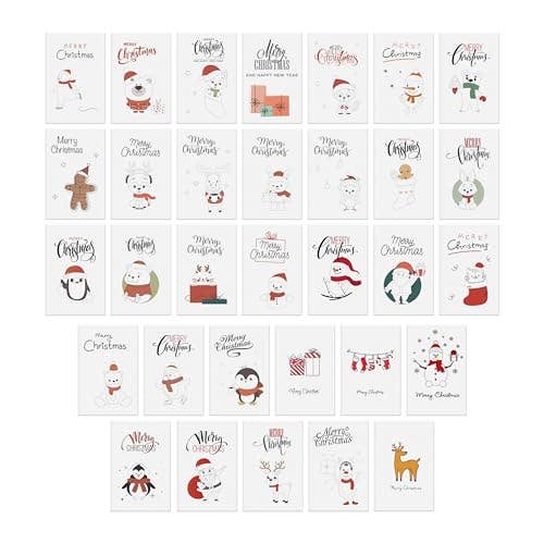 Dessie 50 Unique Christmas Cards Boxed with Envelopes & Stickers, 4” x 6” Holiday Cards for Kids Charity Work Employees Clients, Bulk Variety Pack for wholesale by Dessie