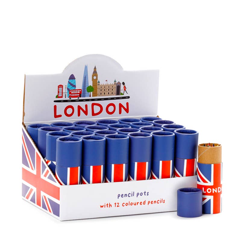 Puckator Ltd – wholesale Coloured pencil – Union Jack Pencil Pot with 12 Colouring Pencils0