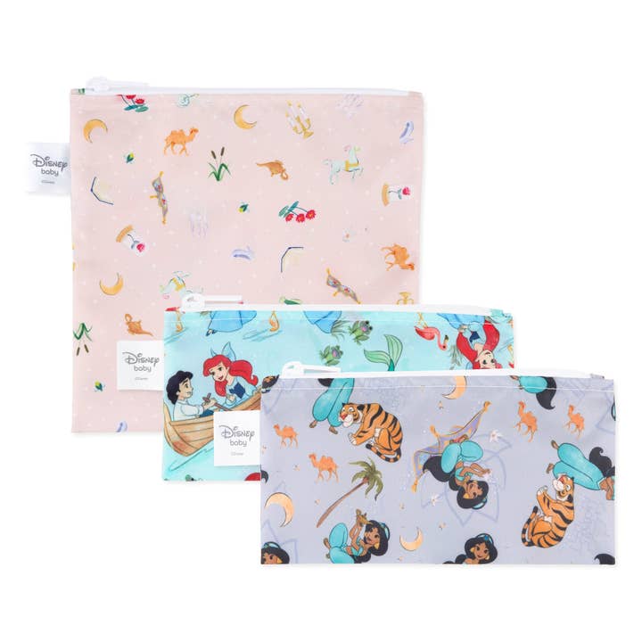 Reusable Snack Bag, 3-Pack: Princess Magic, Ariel, and Jasmine for wholesale by Bumkins