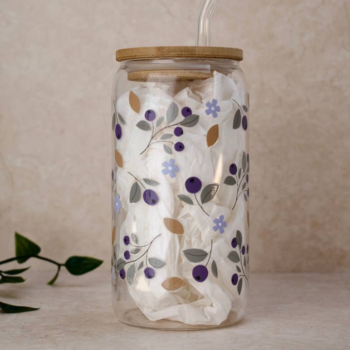 the cute cloud - Wholesale Drinking Glass/Cup - Glass Cup blueberries flowersÂ