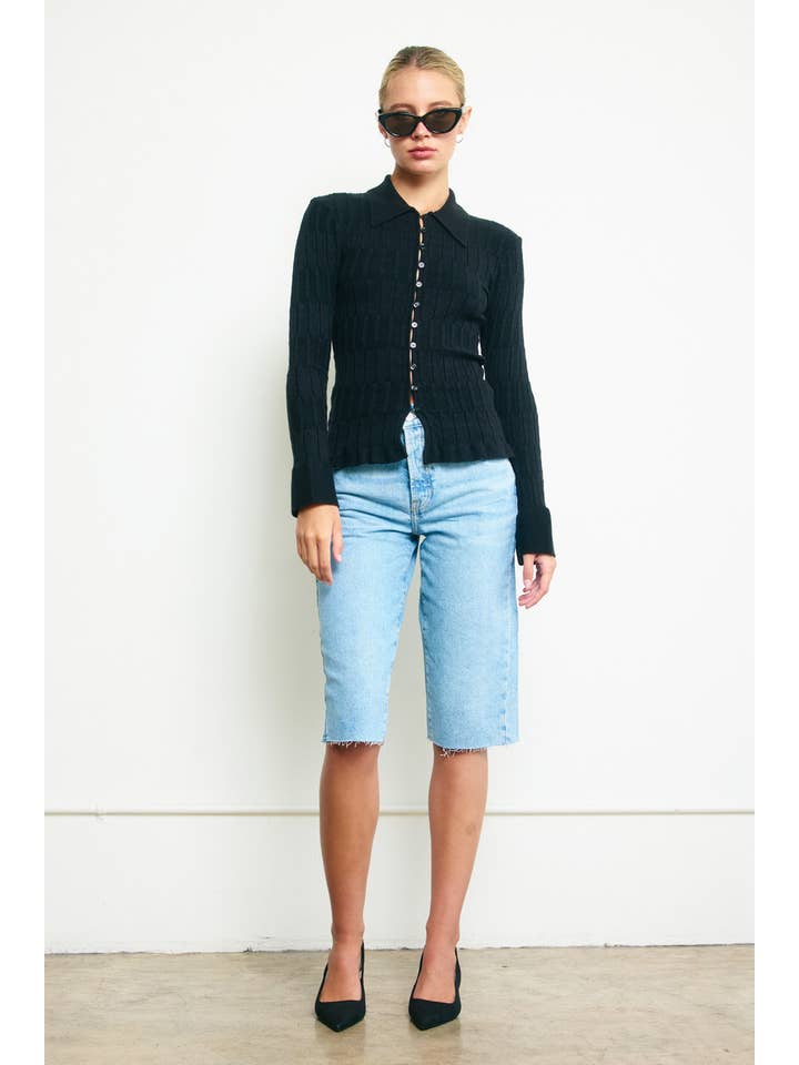 RAISONNEL - Wholesale Cardigan - Women's - Knitted Collar Cardigan - RSW10873