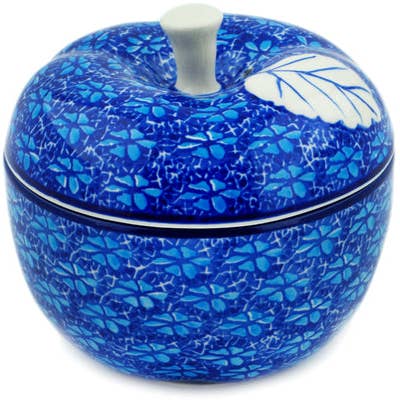 Bocal en forme de pomme de 5 po de profondeur sur le thème de la mer bleue pour la vente par Polmedia Polish Pottery
