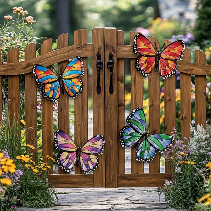 Colorful Metal Butterfly Wall Decor Set of 4 Indoor Outdoor for wholesale by Liffy