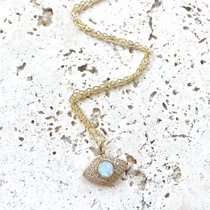 VB&CO Designs Handmade Jewelry - Wholesale Pendant/Charm Necklace - Opal tiny eye necklace layering