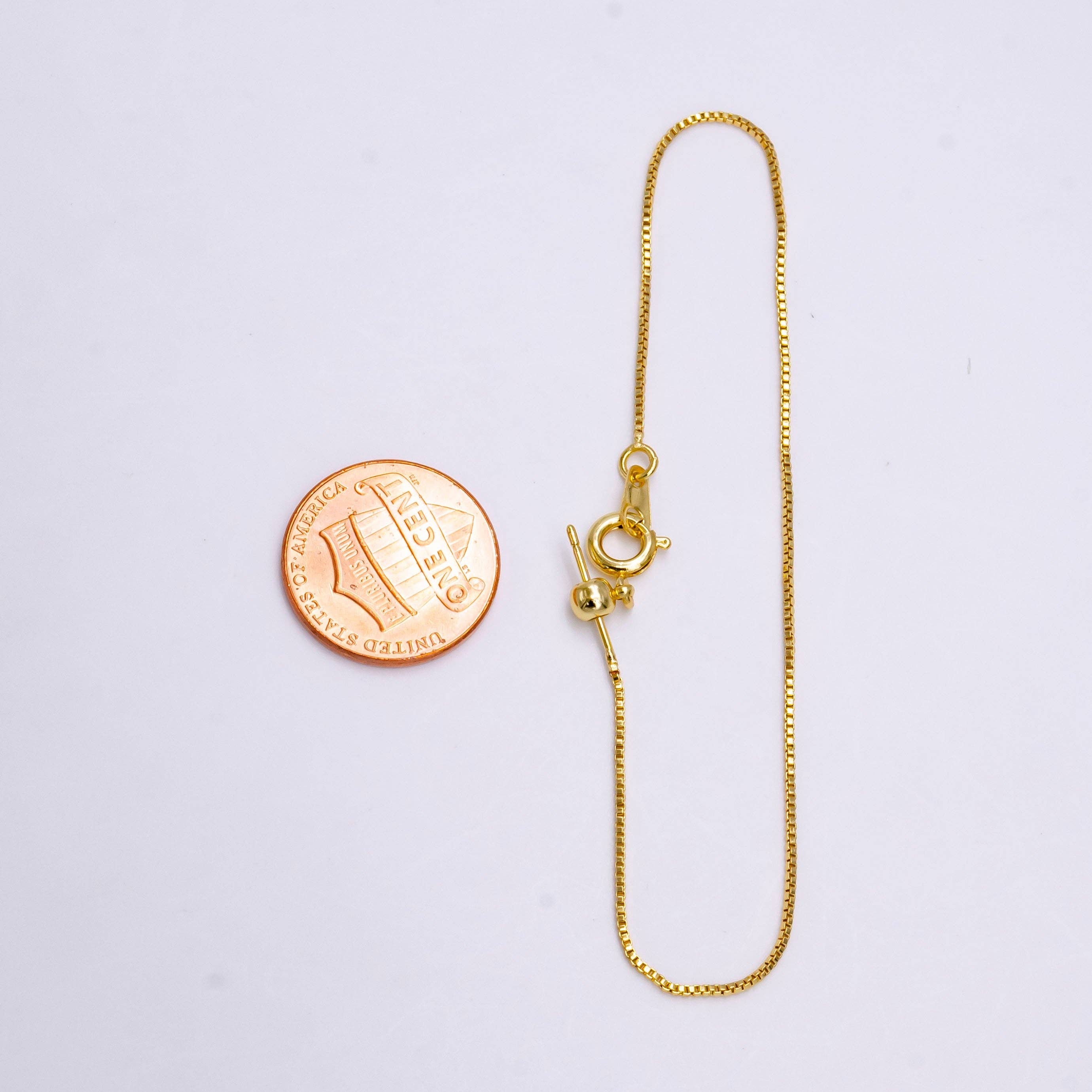 Aim Eternal - Wholesale Link & Chain Bracelet - 14K Gold Filled 0.8mm Dainty Box Chain 7.5 Inch Slider Bracelet Adjustable bracelet | Z-9072