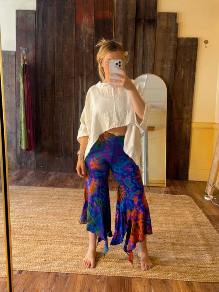 Hippie Boho Fairy Yoga Tie Dye Pants, Hand Dye Stretch Pant for wholesale by Gardenbelle Shop