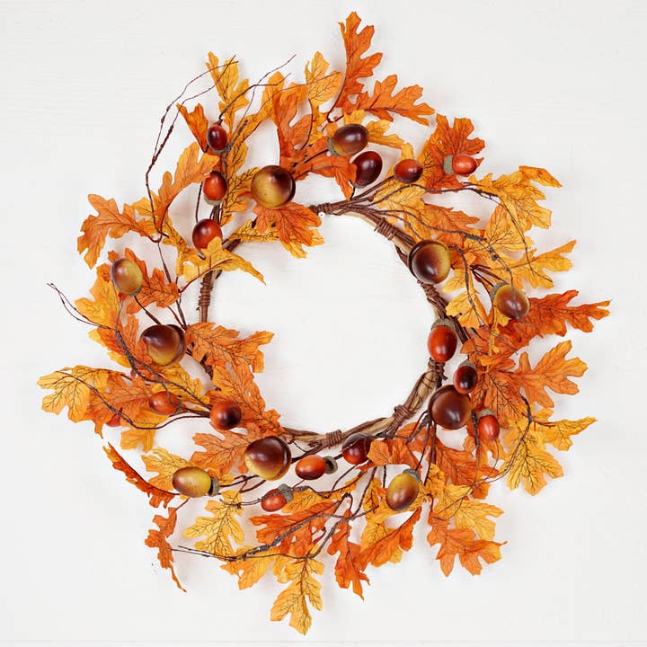 530350- 24in(10)Wreath-Mix Jumbo Acorns with Fall Leaves- for wholesale by Holiday Depot Inc.