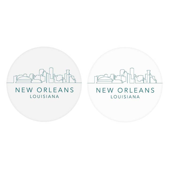 Blue White New Orleans Skyline | Absorbent Car Coasters | Set of 2 | Min 4 for wholesale by Love Local
