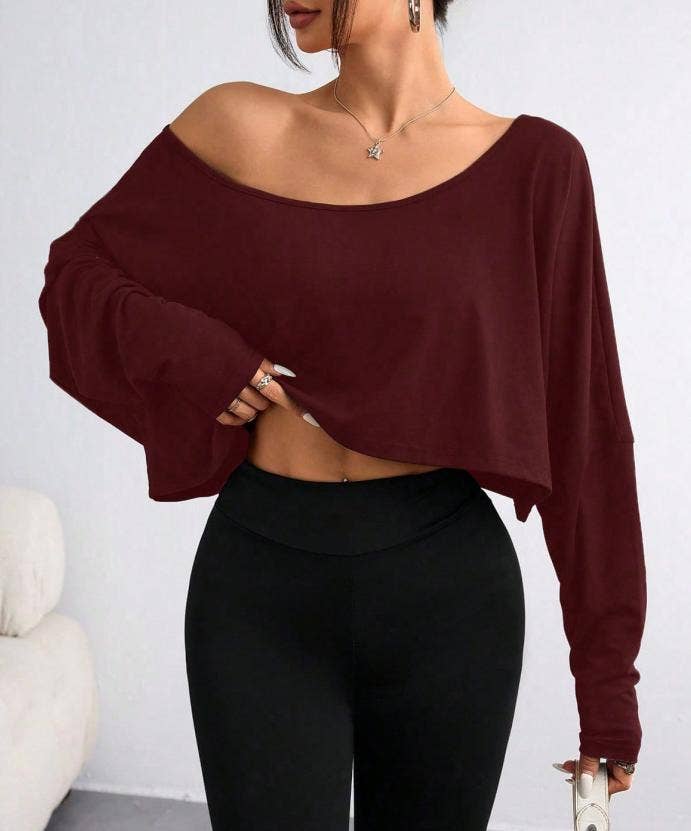 HIDDENBRAND - Wholesale T-Shirt - Women's - One-shoulder Y2K top loose long-sleeves T-shirt0