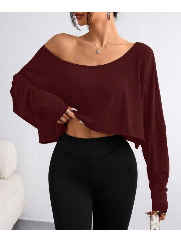 HIDDENBRAND - Wholesale T-Shirt - Women's - One-shoulder Y2K top loose long-sleeves T-shirt