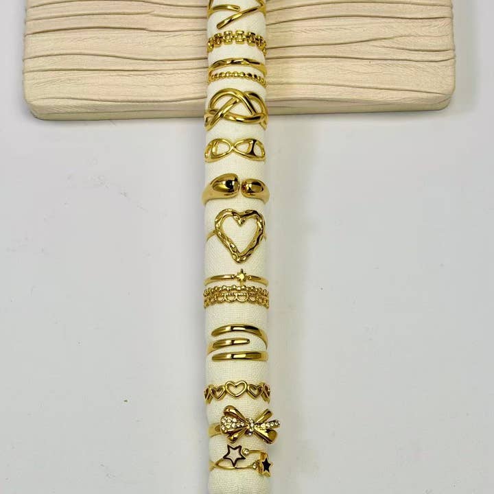 COSMOS - Wholesale Band/Stacked Ring - Set of 12 adjustable stainless steel rings with cushion included1