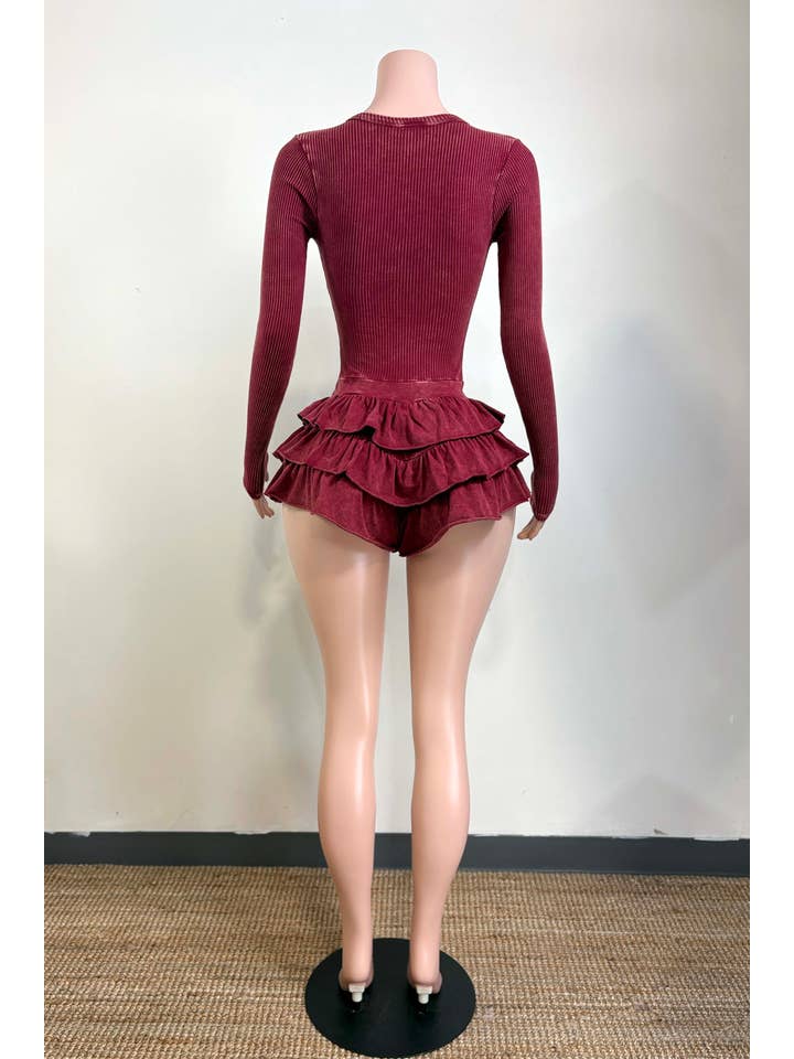 Dalia Studio - Wholesale Romper - Women's - MINERAL WASH ZIP UP TIERED BOTTOM ROMPER9