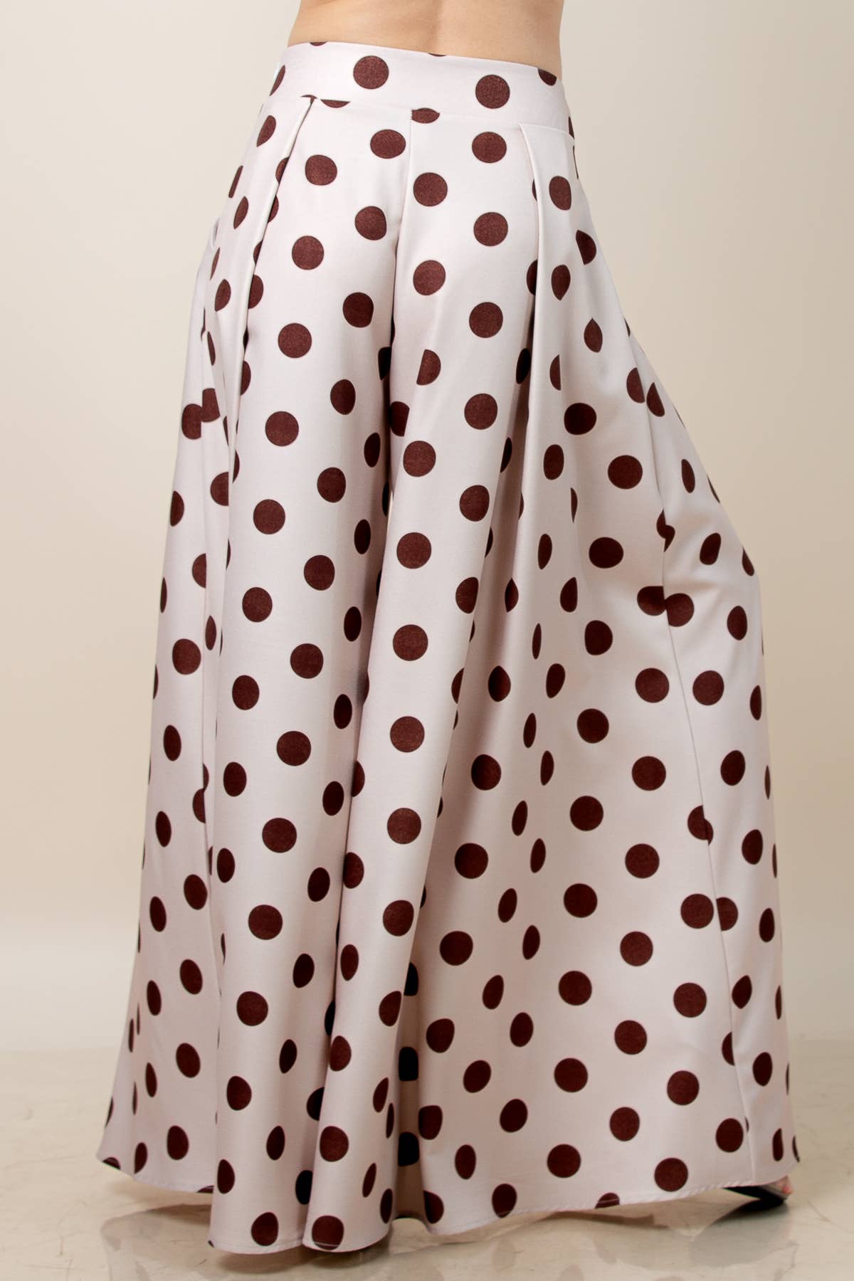 Stampa P919-5478A-Pantaloni Palazzo a Gamba Larga a Pois Cioccolato Lidia in vendita all'ingrosso su Faire6