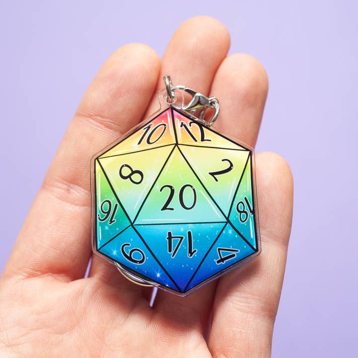 D20 keychain for wholesale by Crafty Queer Studio