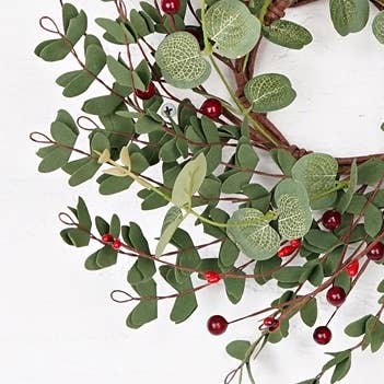 Impressive Enterprises, Inc. - Wholesale Wreath - 30793- 14in (3.5)Wreath-Mixed PE Euclyaptus with Red Berry