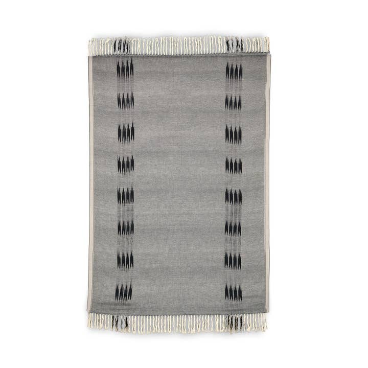 Peshtemal Cotton Ikat Throw Blanket, Black/Grey for wholesale by KUTNİA