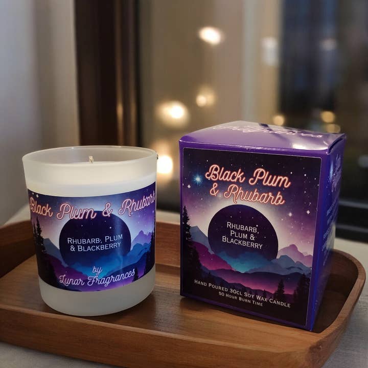 Black Plum & Rhubarb 220g Soy Wax Candle for wholesale by Lunar Fragrances