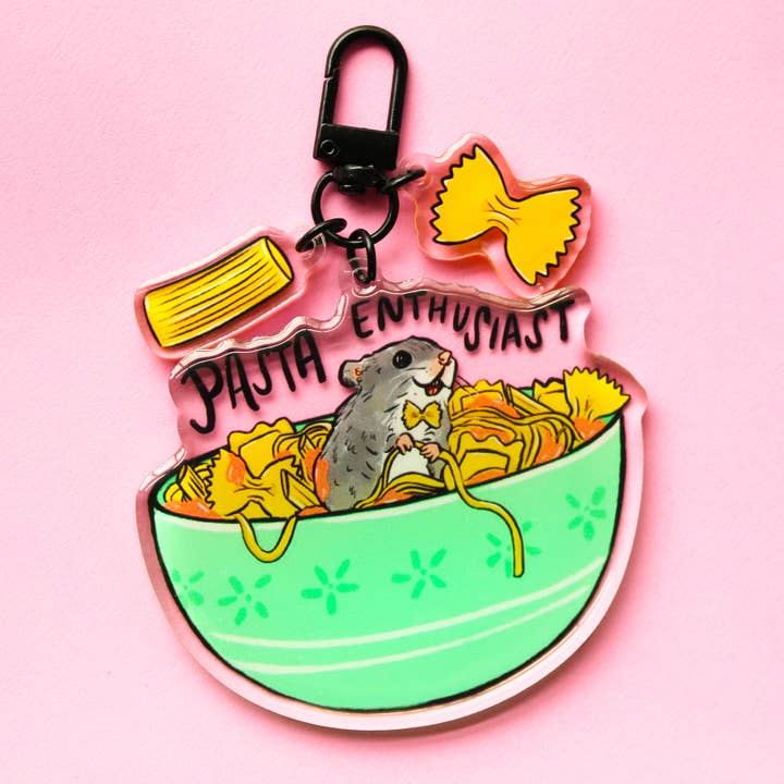 Pasta Enthusiast Acrylic Keychain for wholesale by Amy Hartelust Art and Illustration